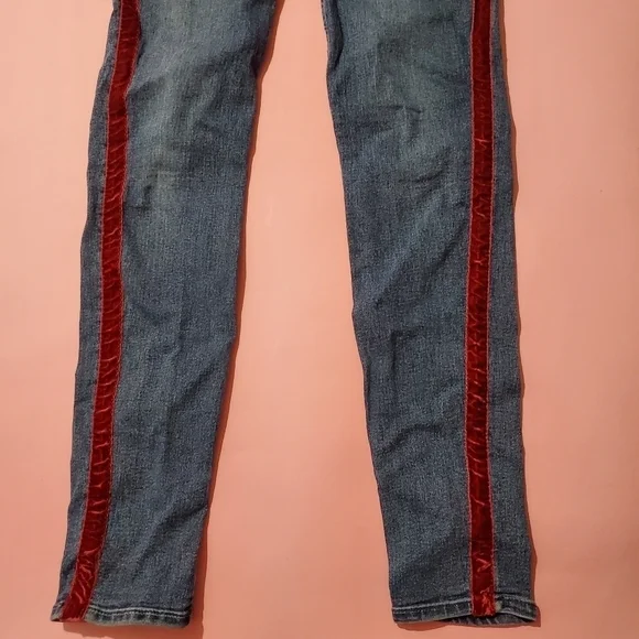 H&M Divided Blue Jean Dark Red Burgandy Velvet Stripe - Picture 2 of 8